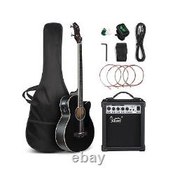 GLARRY Full Size Acoustic Electric Bass Guitar Beginner Kit with 15W Amp, Cutaw