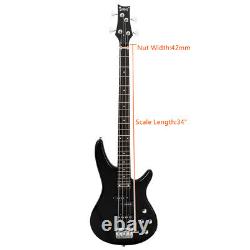 Glarry GIB 4 String Full Size Electric Bass Guitar SS pickups and Amp Kit Black