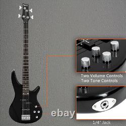 Guitare basse électrique 4 cordes taille réelle Glarry GIB avec kit d'ampli micros SS noir