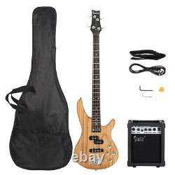 Guitare basse électrique Glarry GIB 4 cordes taille normale avec micros SS et kit ampli en bois massif