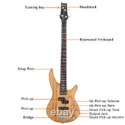 Guitare basse électrique Glarry GIB 4 cordes taille réelle avec micros SS Kit Ampli Burlywood