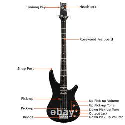 Guitare basse électrique Glarry GIB à 4 cordes en taille standard, micros SS, kit d'ampli noir.