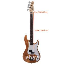 Guitare basse électrique à 4 cordes Glarry pour droitier avec clé de réglage de couleur bois robuste