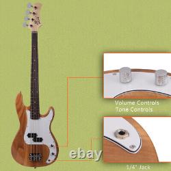 Guitare basse électrique à 4 cordes Glarry pour droitier avec clé de réglage de couleur bois robuste