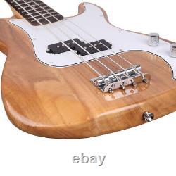 Guitare basse électrique à 4 cordes Glarry pour droitier avec clé de réglage de couleur bois robuste