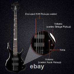 Guitare basse électrique à 4 cordes avec micros H-H et amplificateur Glarry Burning Fire