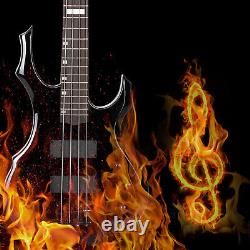 Guitare basse électrique à 4 cordes avec micros H-H et amplificateur Glarry Burning Fire