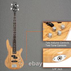 Guitare basse électrique à 4 cordes de taille normale Glarry GIB avec micros SS et kit d'ampli en bois massif.