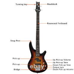 Guitare basse électrique à 4 cordes de taille normale Glarry GIB avec micros SS, kit ampli Sunset