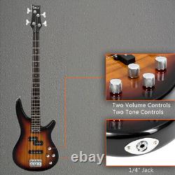 Guitare basse électrique à 4 cordes taille normale Glarry GIB avec micros SS, kit ampli Sunset