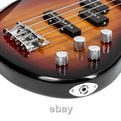 Guitare basse électrique à 4 cordes taille normale Glarry GIB avec micros SS, kit ampli Sunset