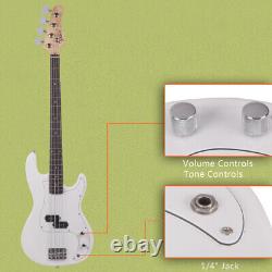 Sac de guitare Glarry GP Bass Stereo AMP avec sangle, médiator, câble, clé et outil de couleur blanche.